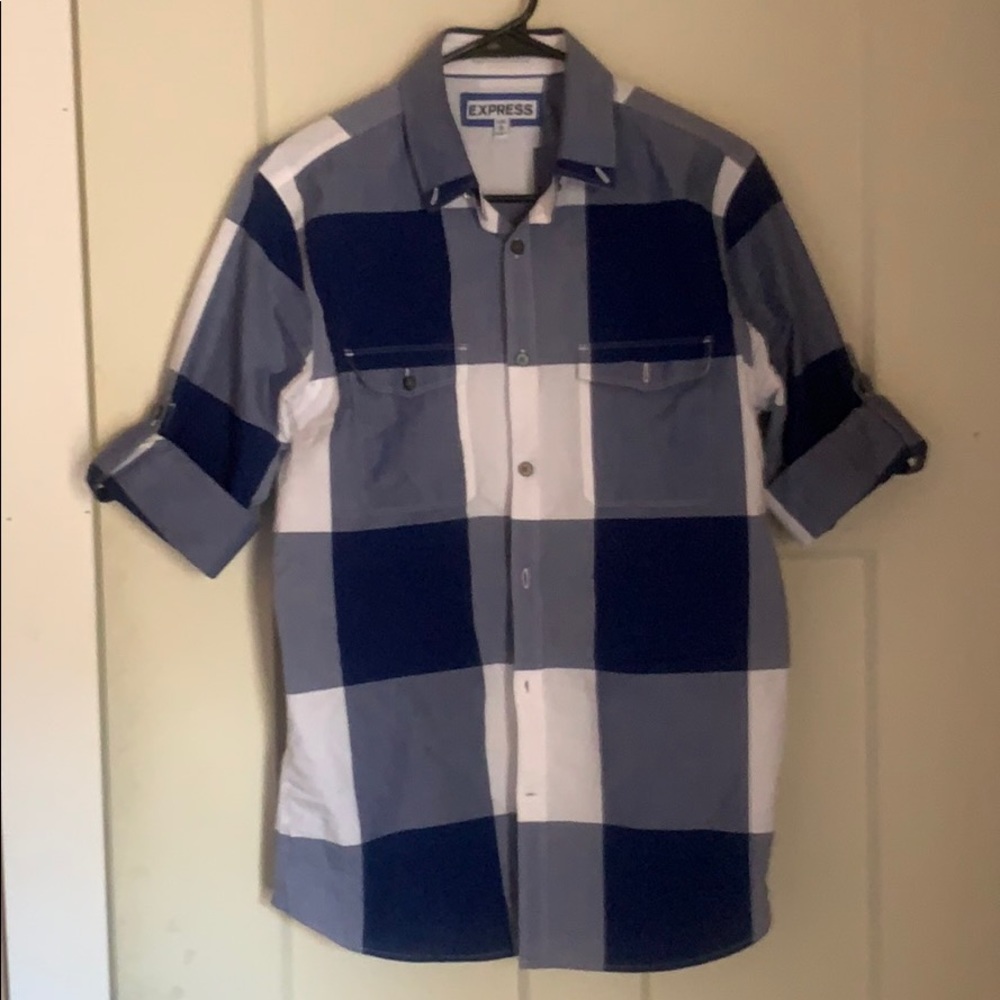 Extra Slim Blue and White Squared Express Shirt